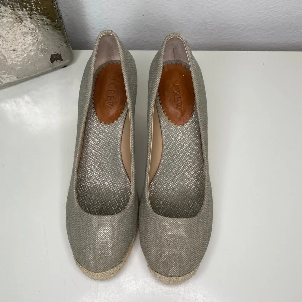 J.Crew Espadrille Wedge Pumps Womens Sage Green Metallic Jute Coastal‎ Size 9.5